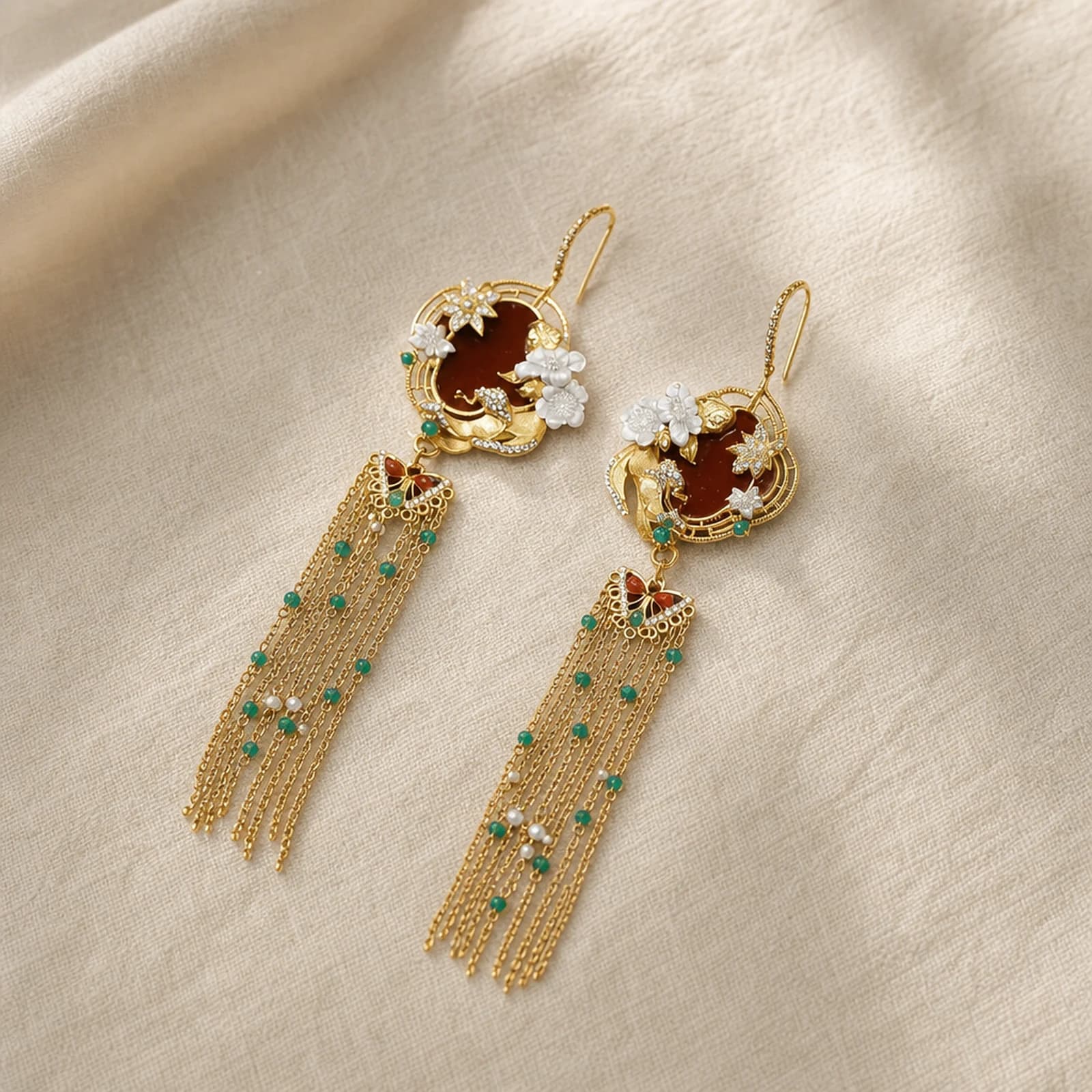 Red Agate Tassel Earrings alternate angle