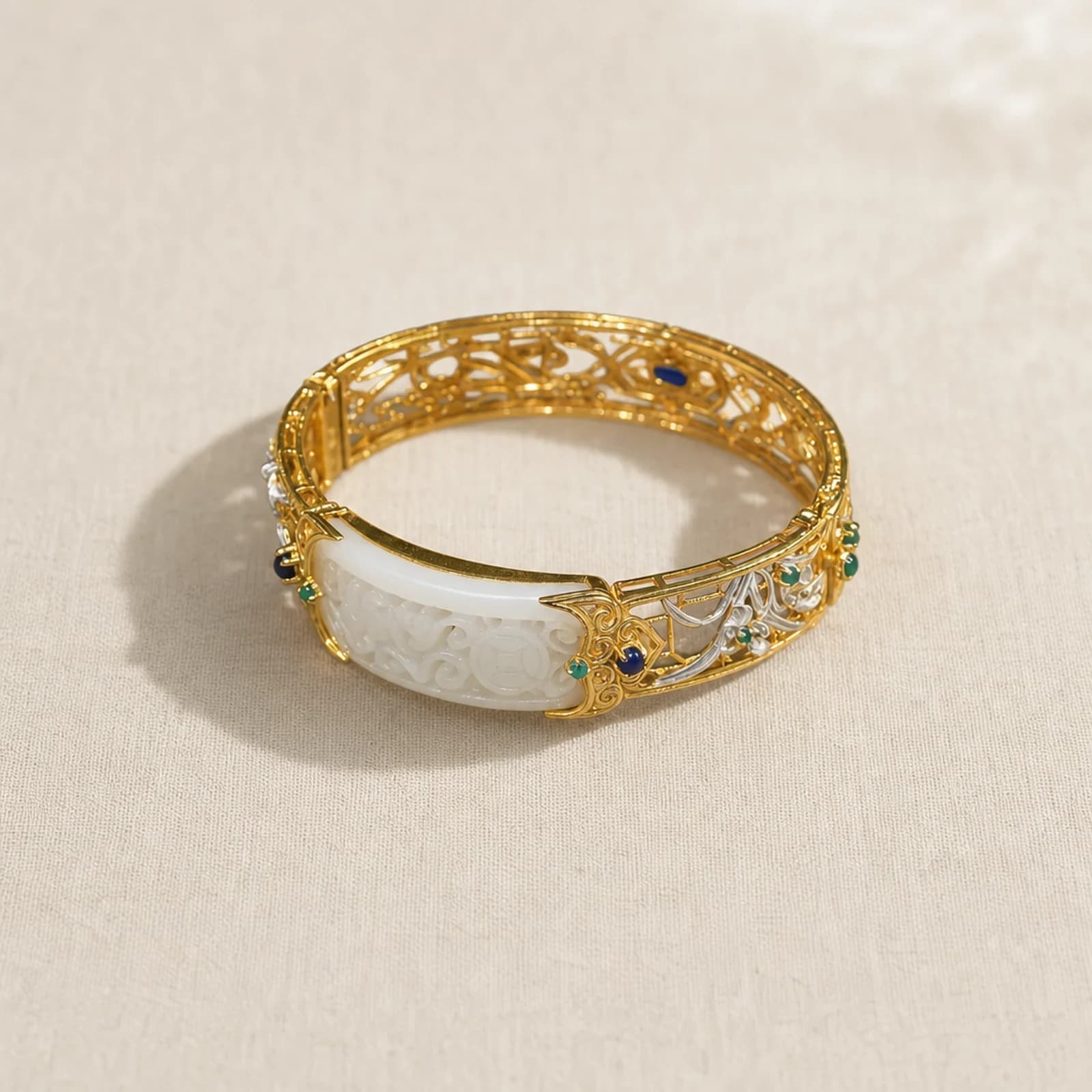 Rounded Jade Filigree Bangle main view