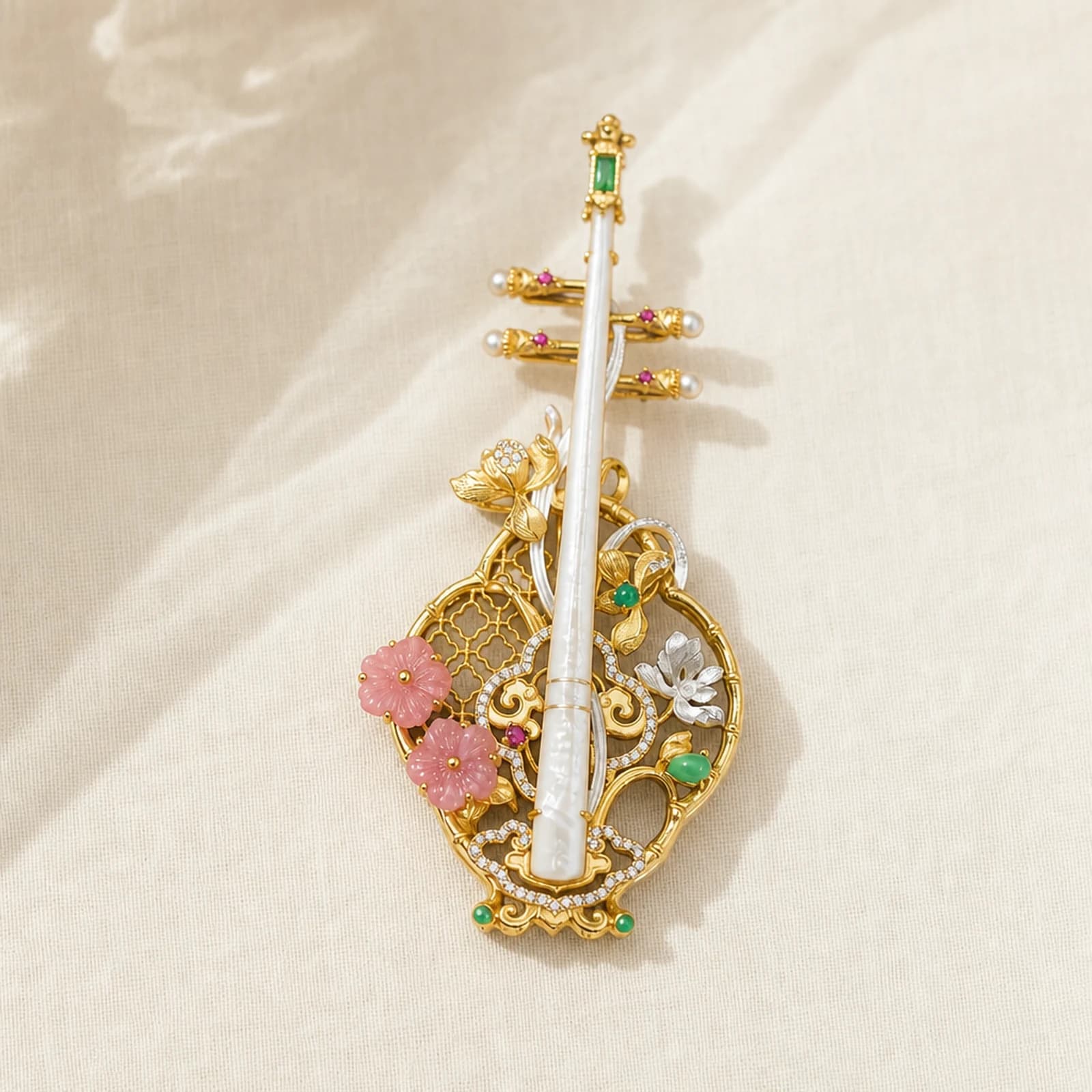 Jade Branch Filigree Brooch alternate angle