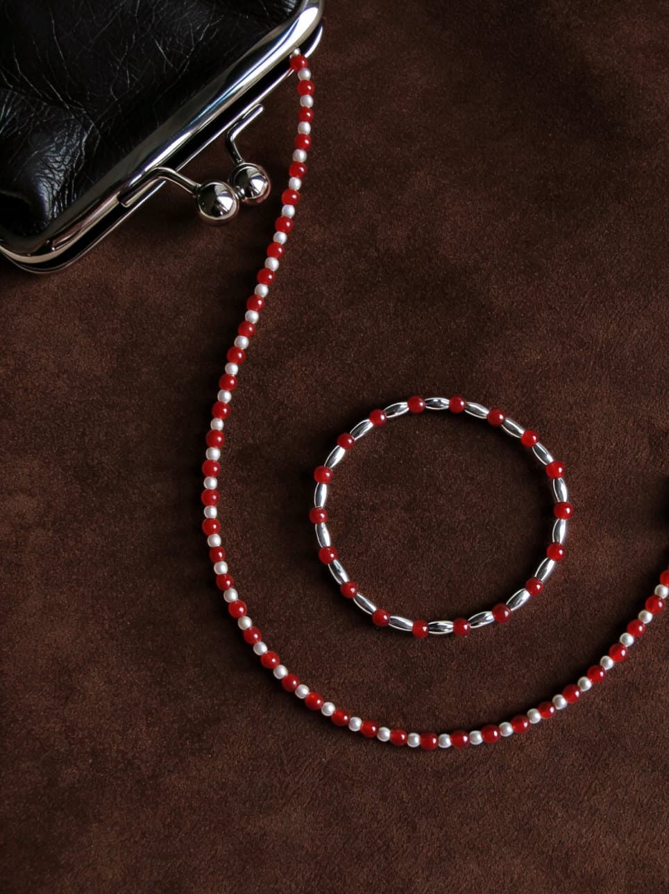 Red Bean Red Agate Silver Set angle product image