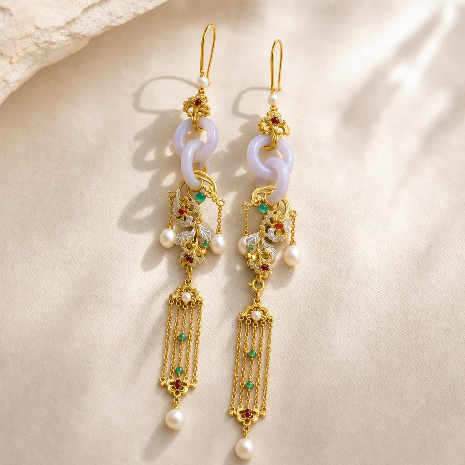 Pearl Tassel Filigree Earrings main view