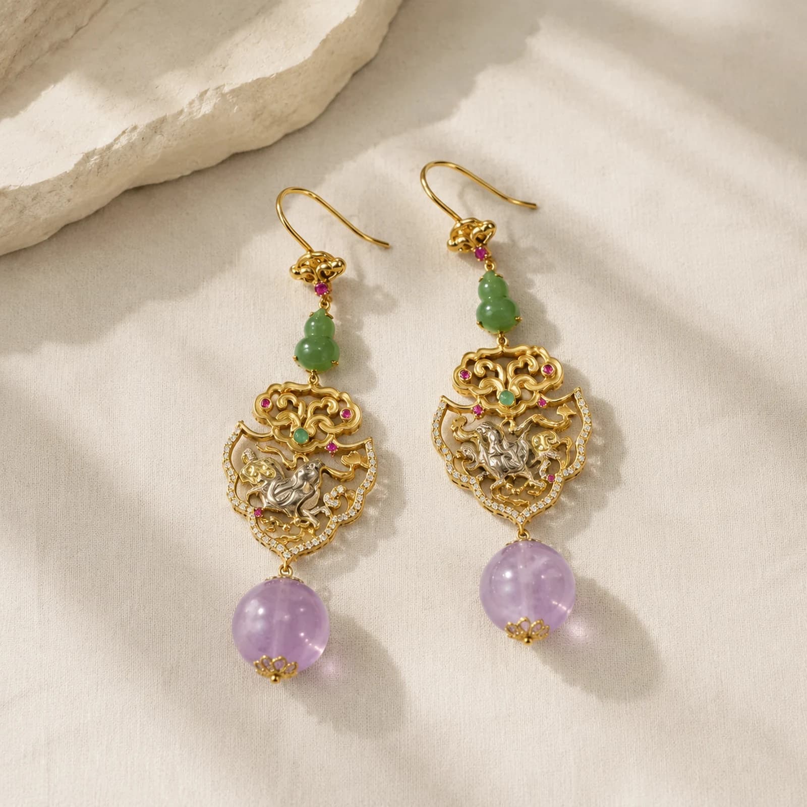 Jade Amethyst Filigree Earrings collection card image