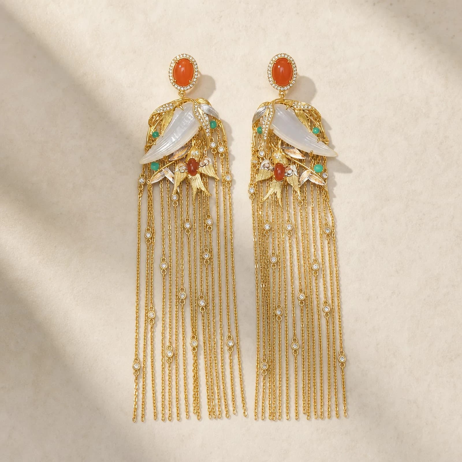White Jade Tassel Earrings main view