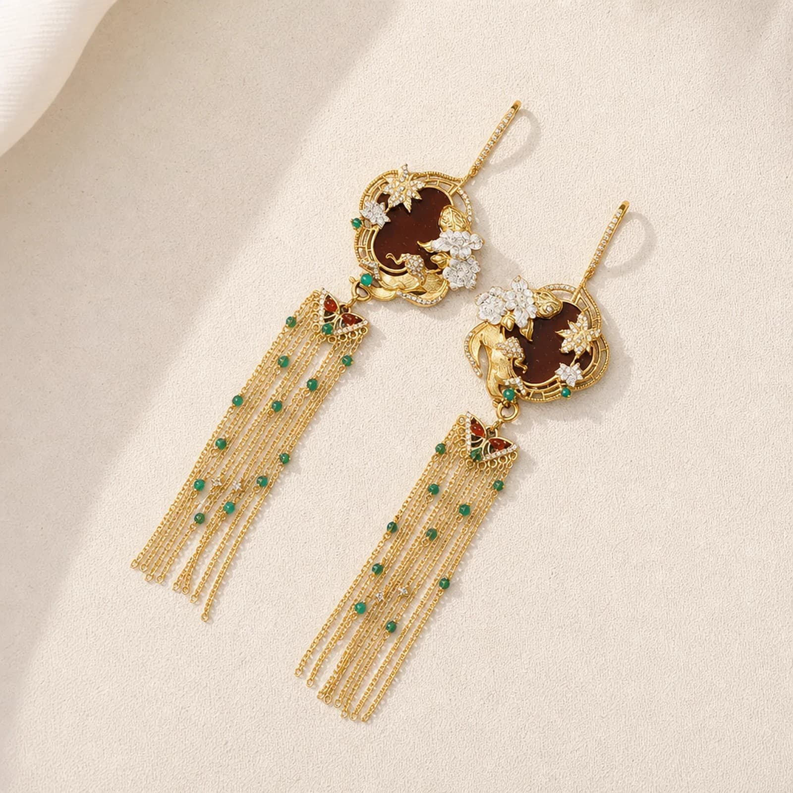 Red Agate Tassel Earrings main view