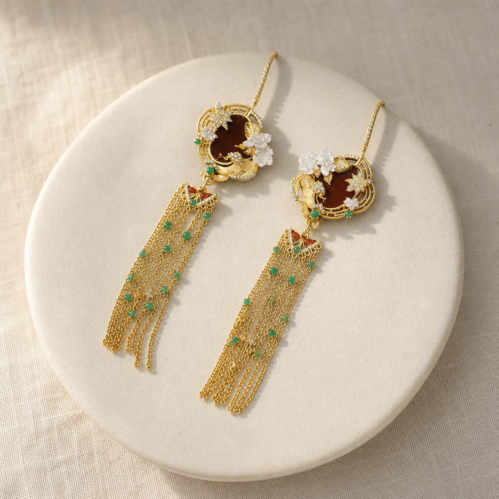 Red Agate Tassel Earrings quiet ritual setting