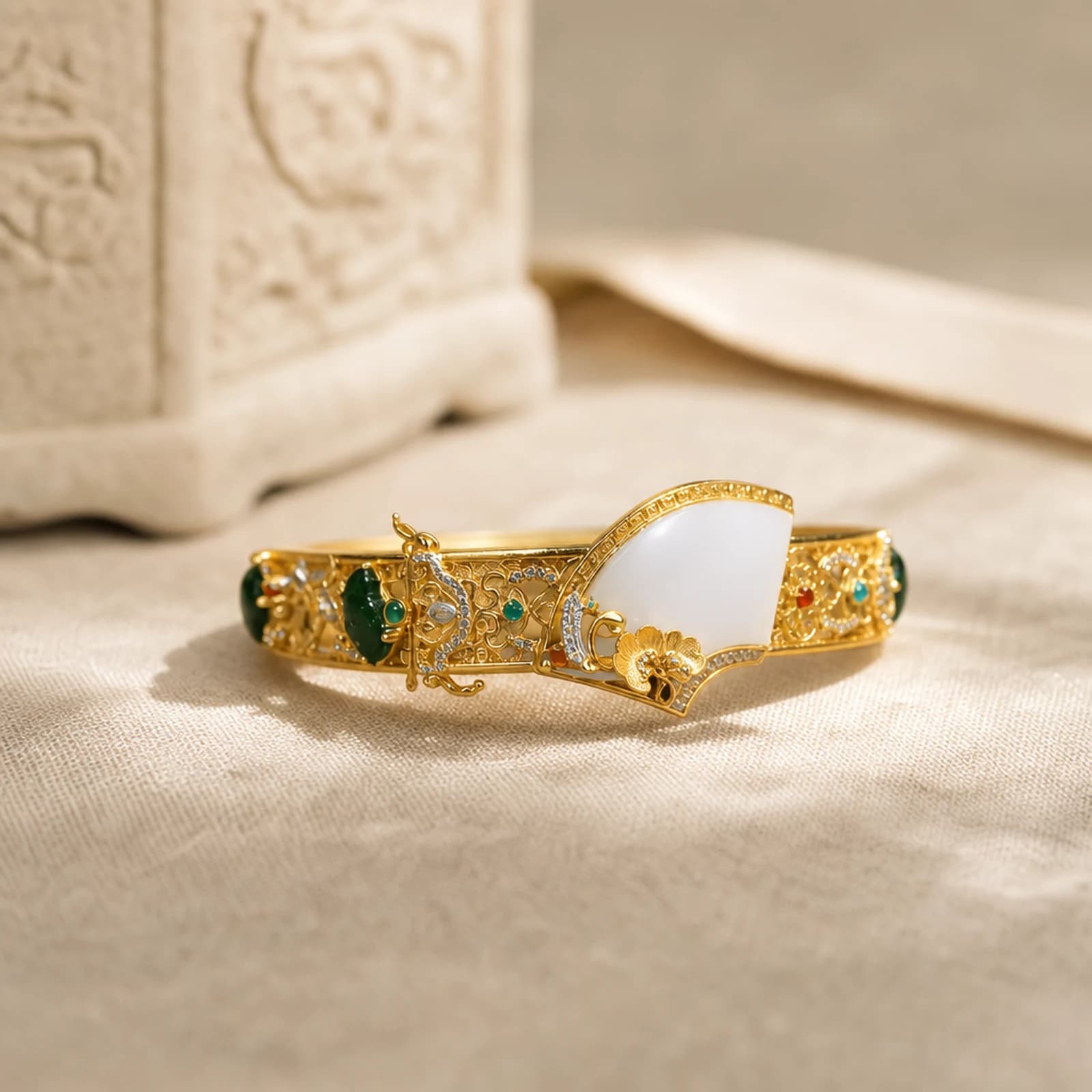 White Jade Filigree Bangle quiet ritual setting