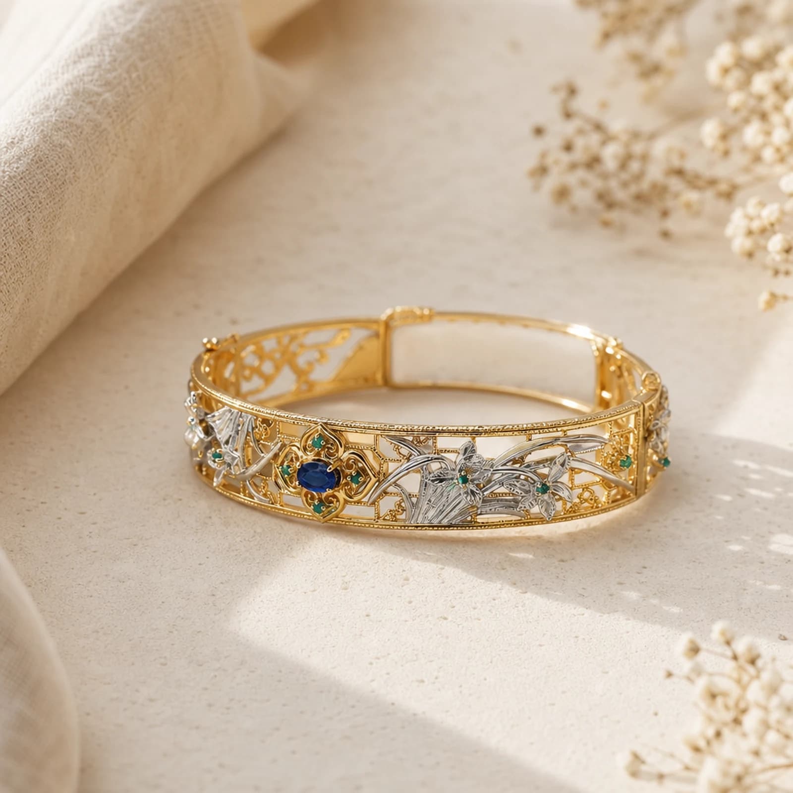 Rounded Jade Filigree Bangle quiet ritual setting