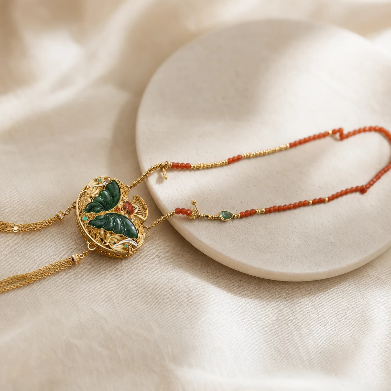 Jade Mother-of-Pearl Pendant quiet ritual setting