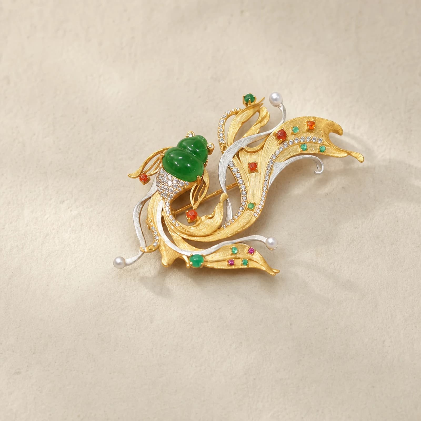 Jade Leaf Filigree Brooch main view