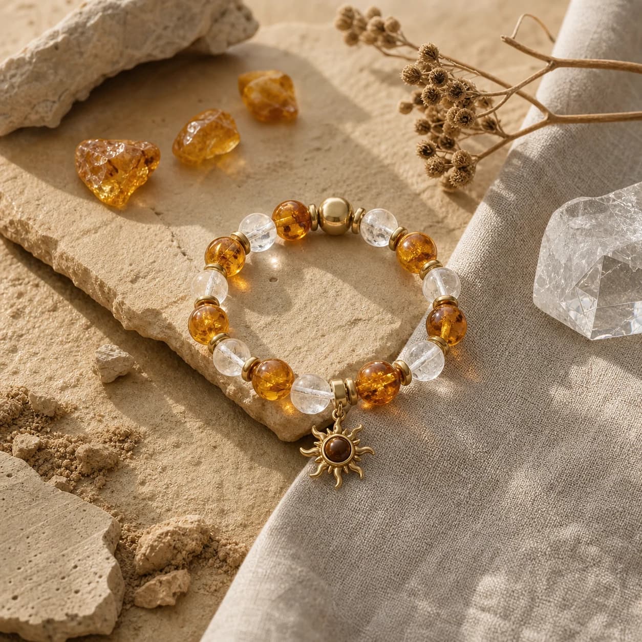 Earth element crystal bracelet direction in a grounded 1:1 scene