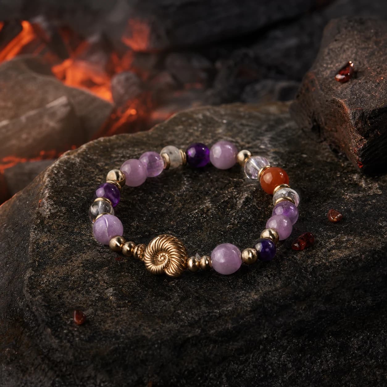 Fire element crystal bracelet direction in a warm 1:1 scene