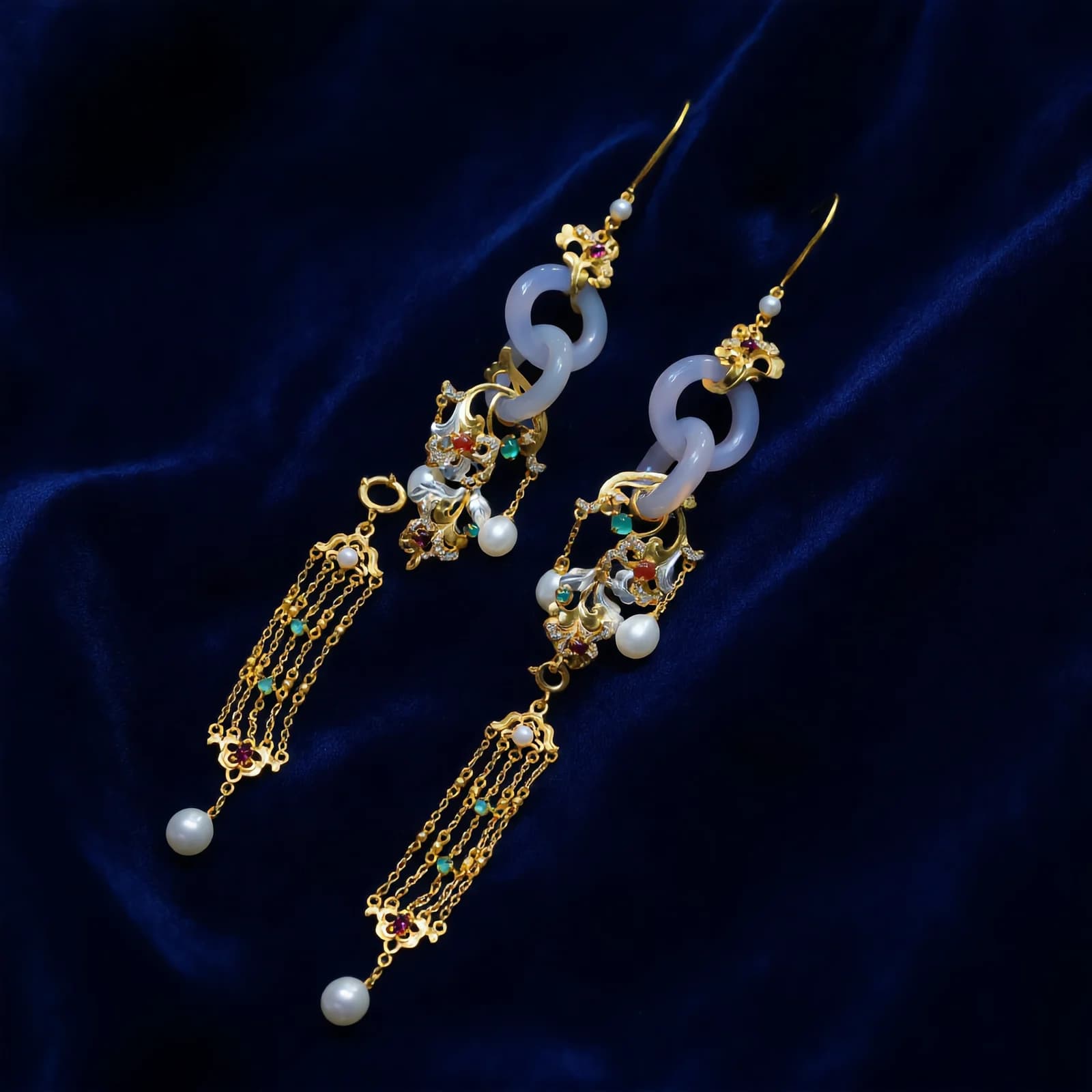 Pearl Tassel Filigree Earrings