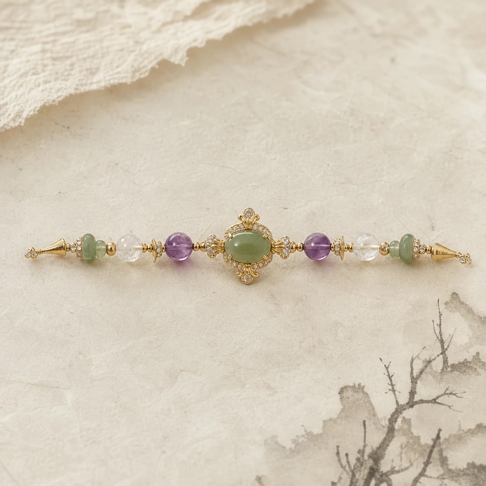 Jade Amethyst Filigree Earrings