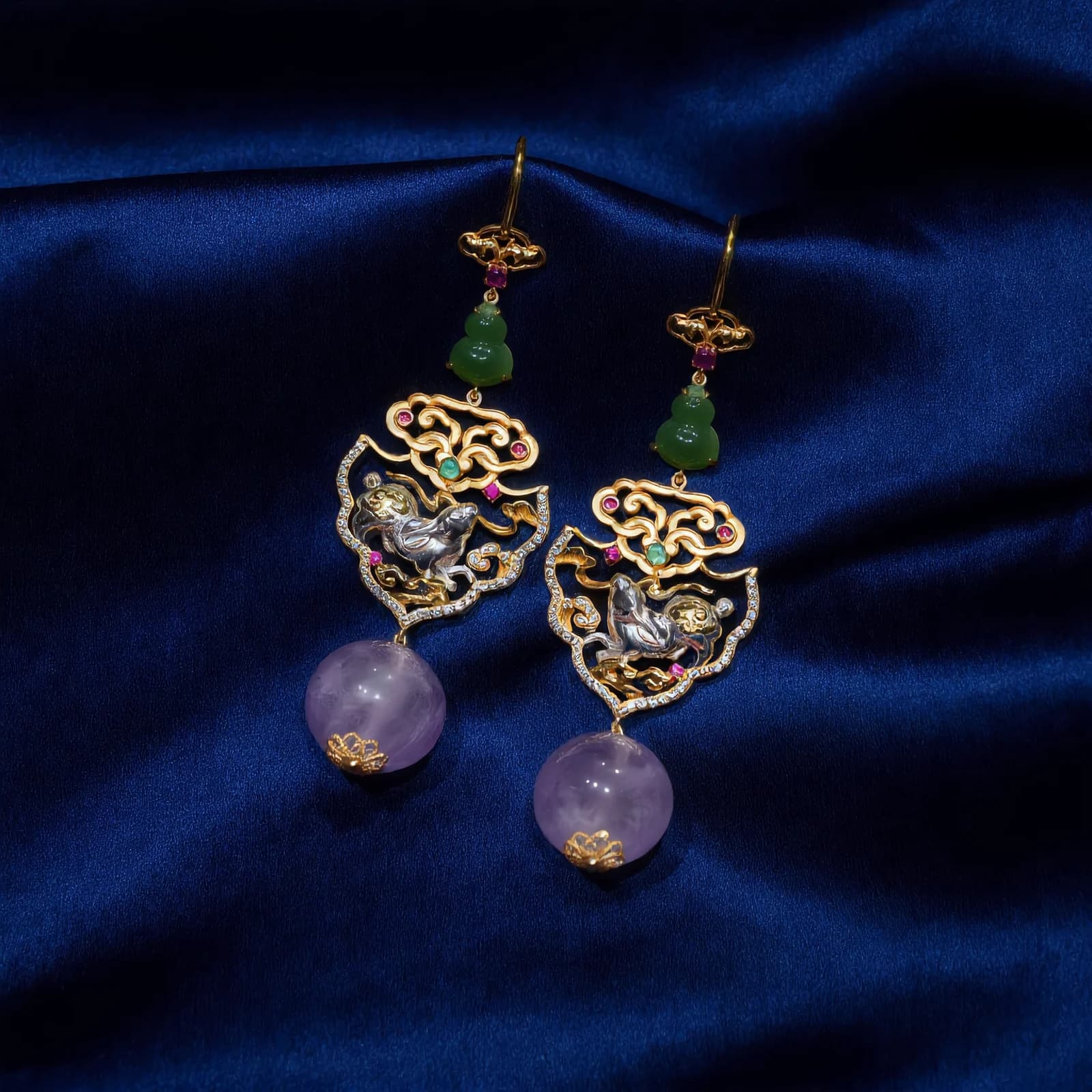 Jade Amethyst Filigree Earrings