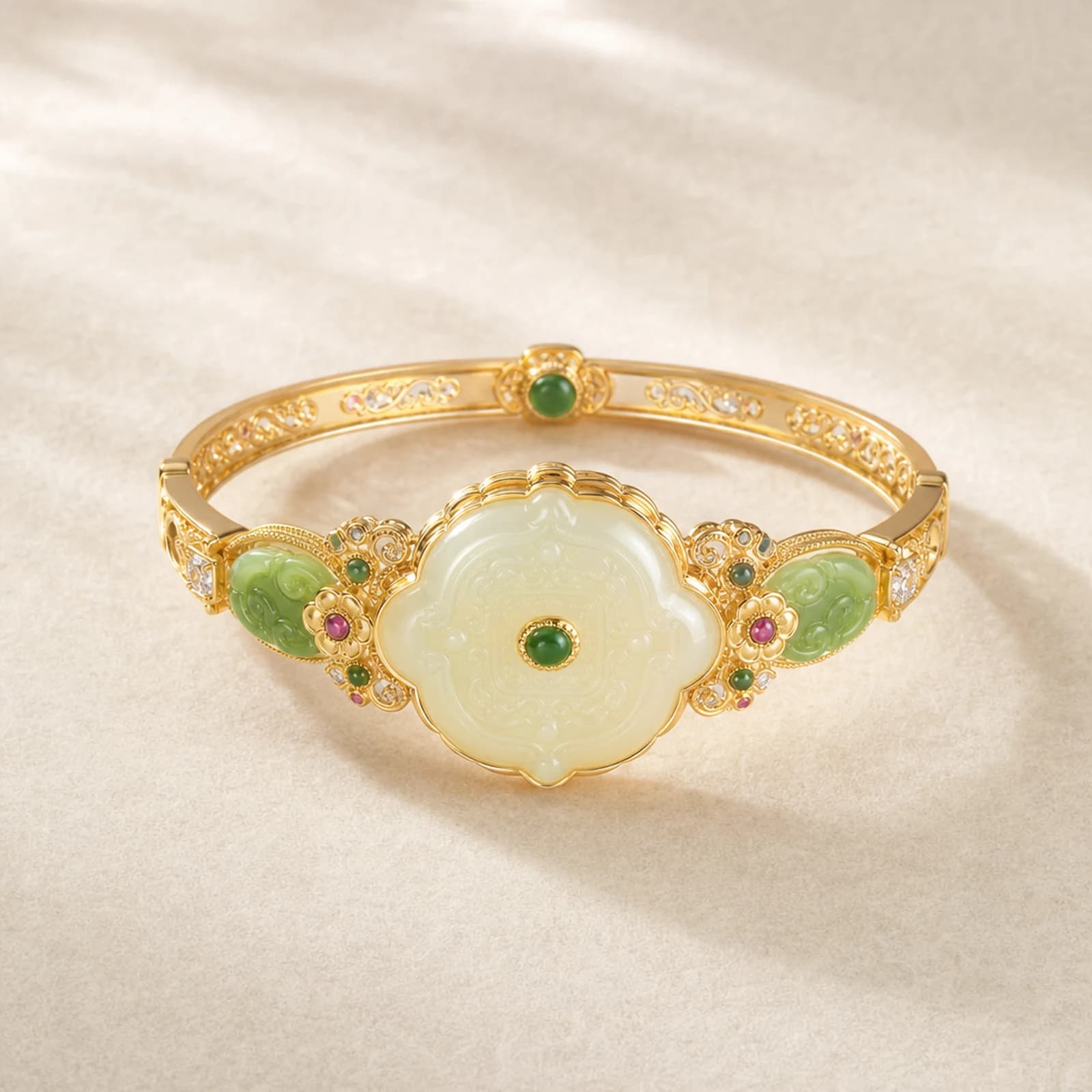 Rounded Jade Filigree Bangle