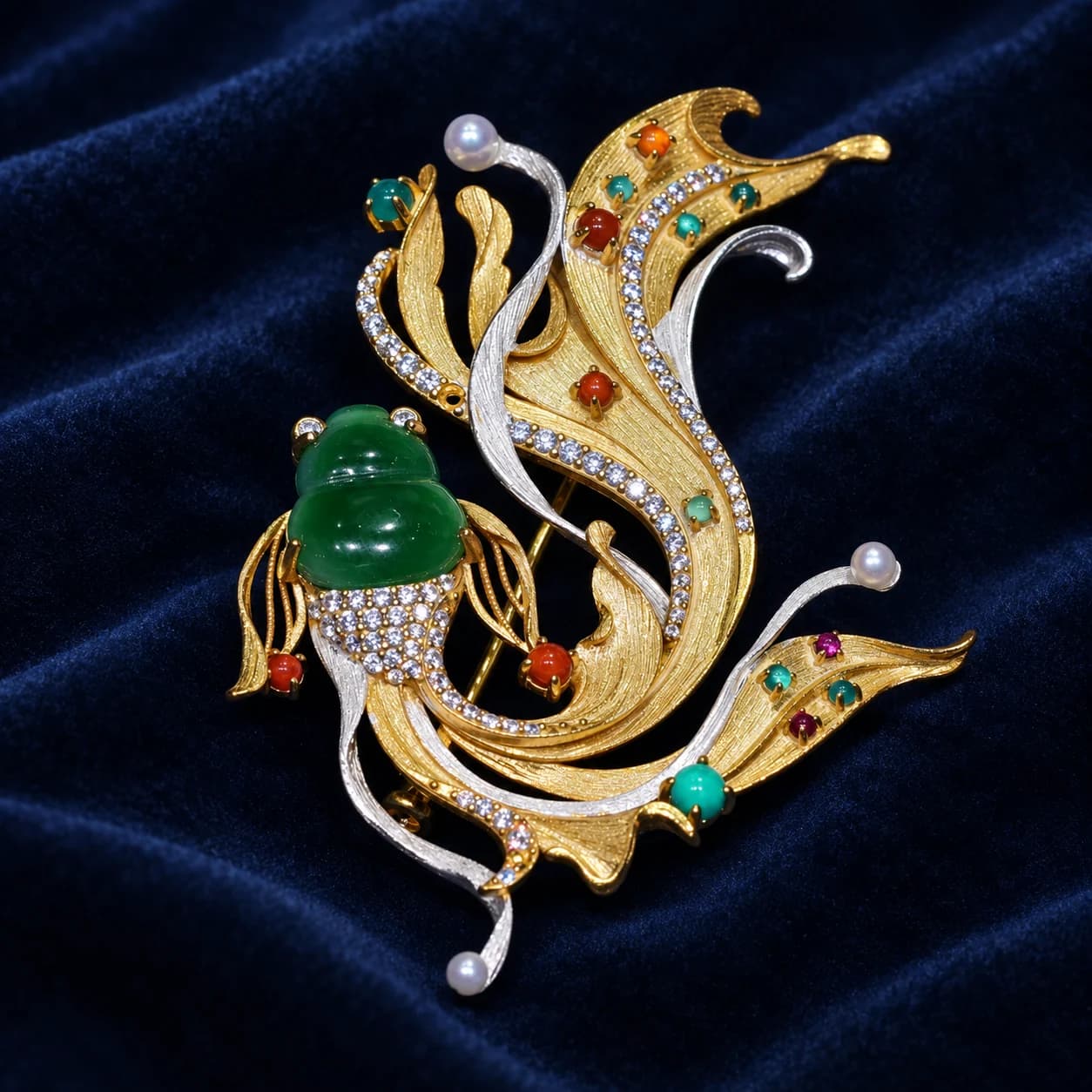 Jade Leaf Filigree Brooch