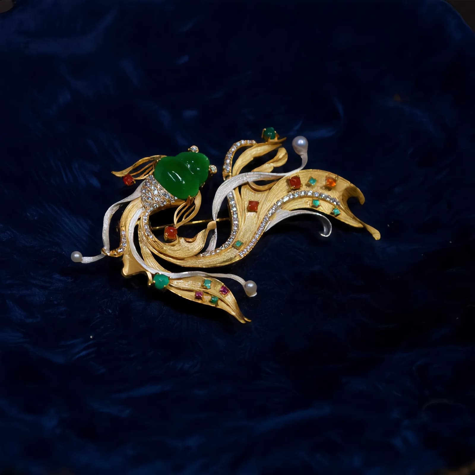 Jade Leaf Filigree Brooch