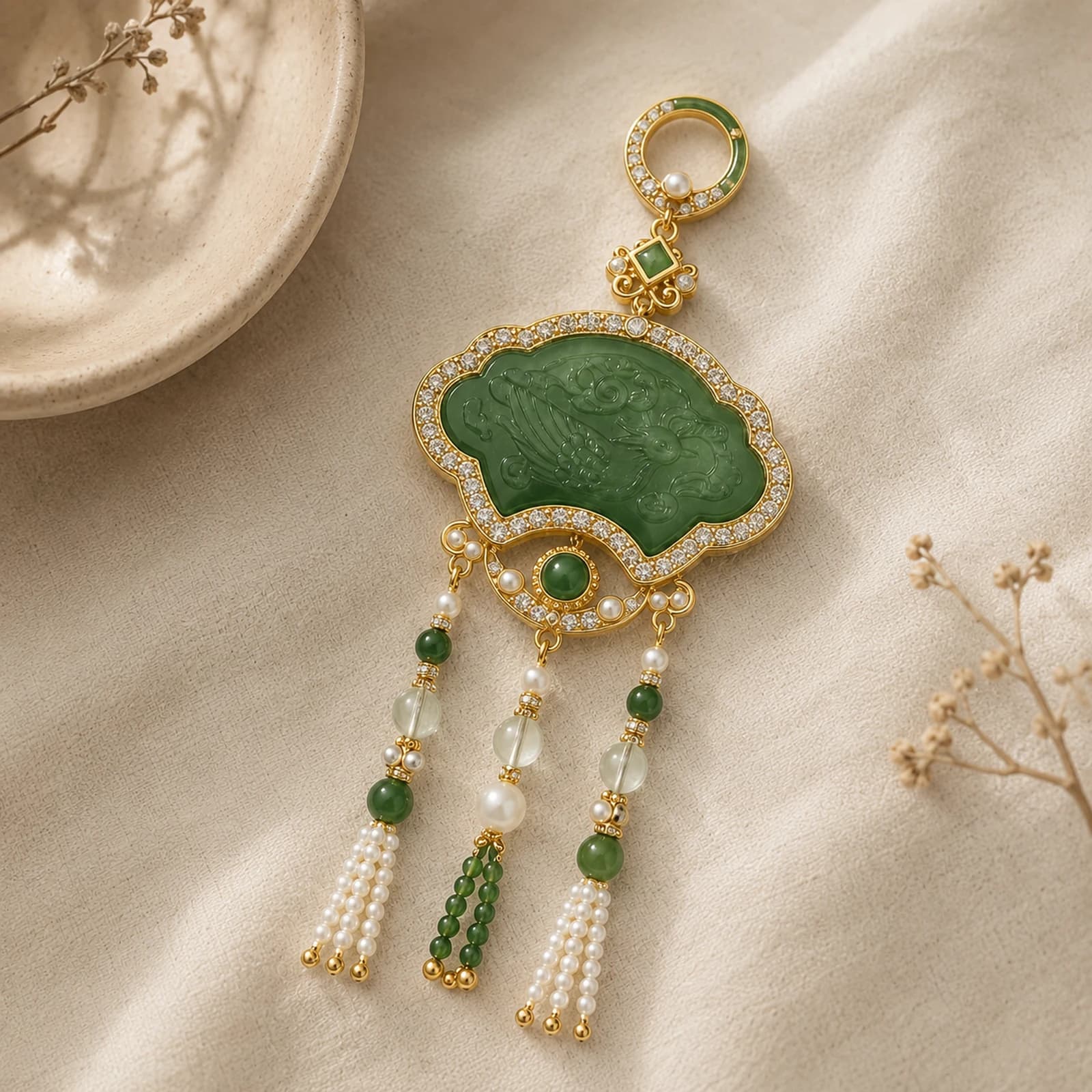 Jade Leaf Filigree Brooch