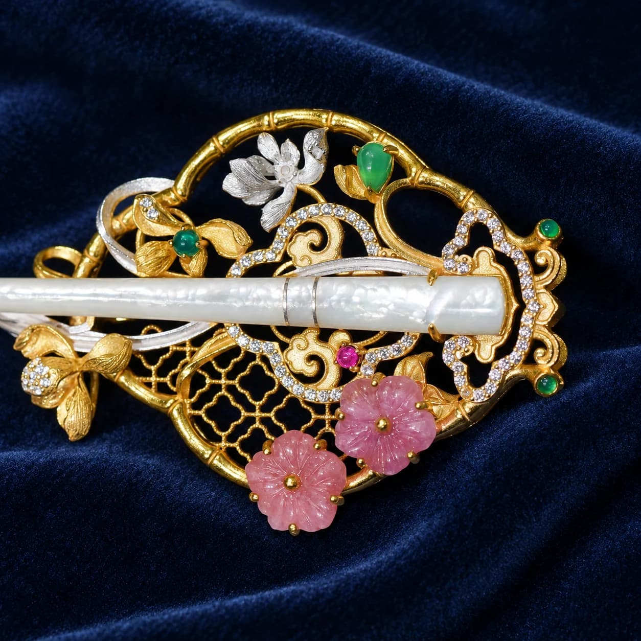 Jade Branch Filigree Brooch