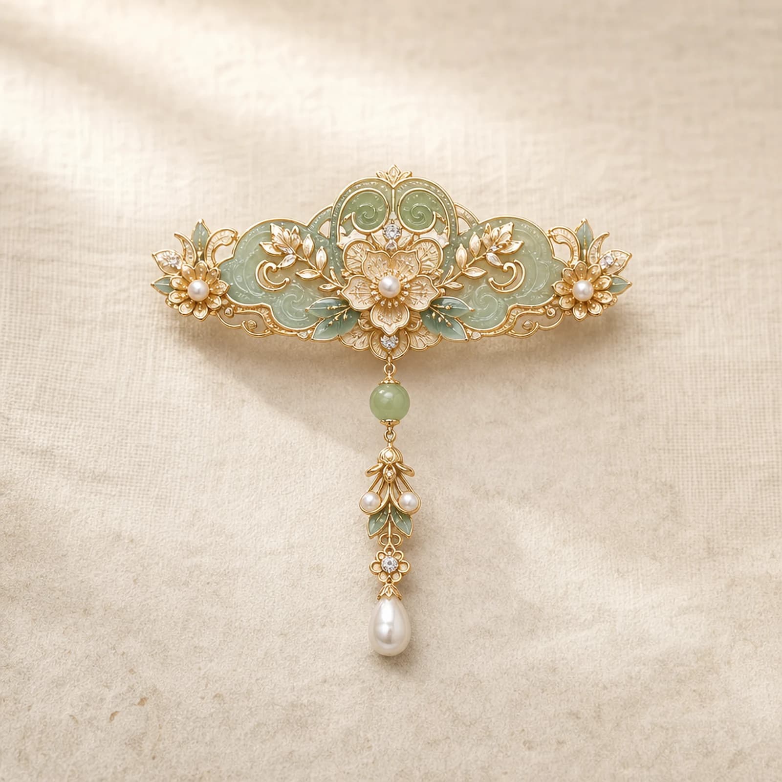 Jade Branch Filigree Brooch