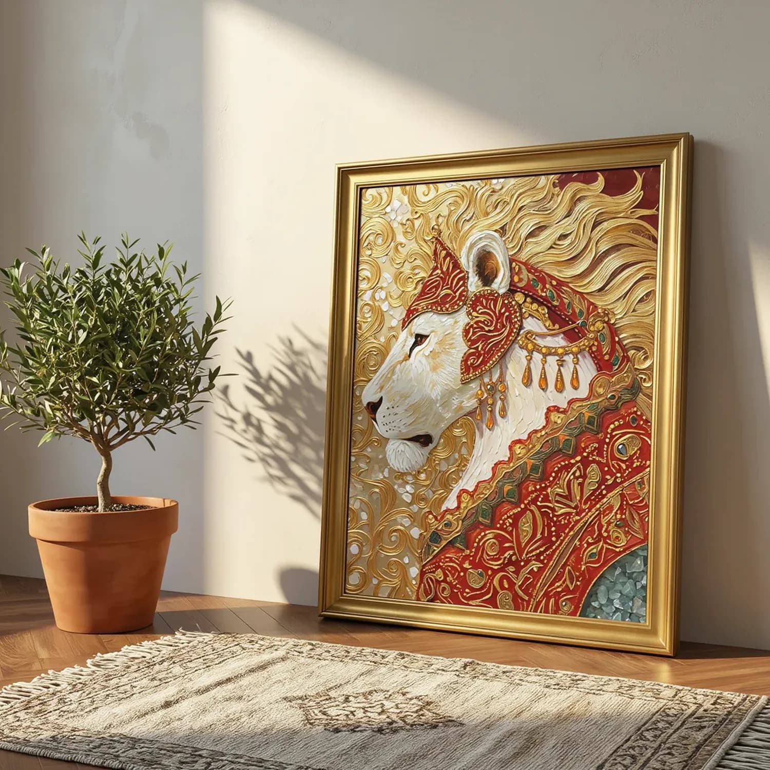 Gilded Snow Lion. Gilt frame, already fitted