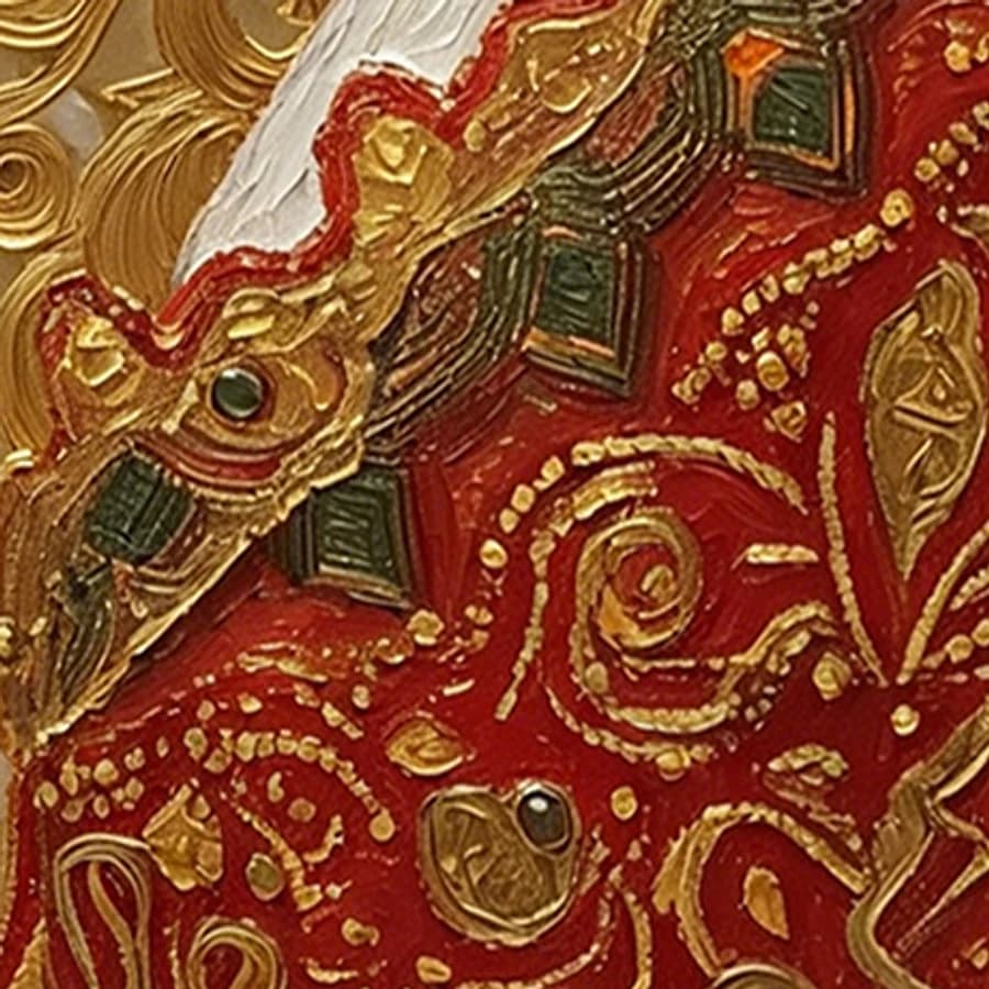 Gilded Snow Lion. Impasto oil and gold leaf