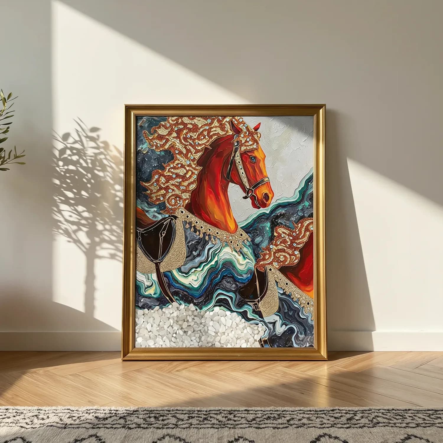 Gilded Crimson Steed. Gilt frame, already fitted