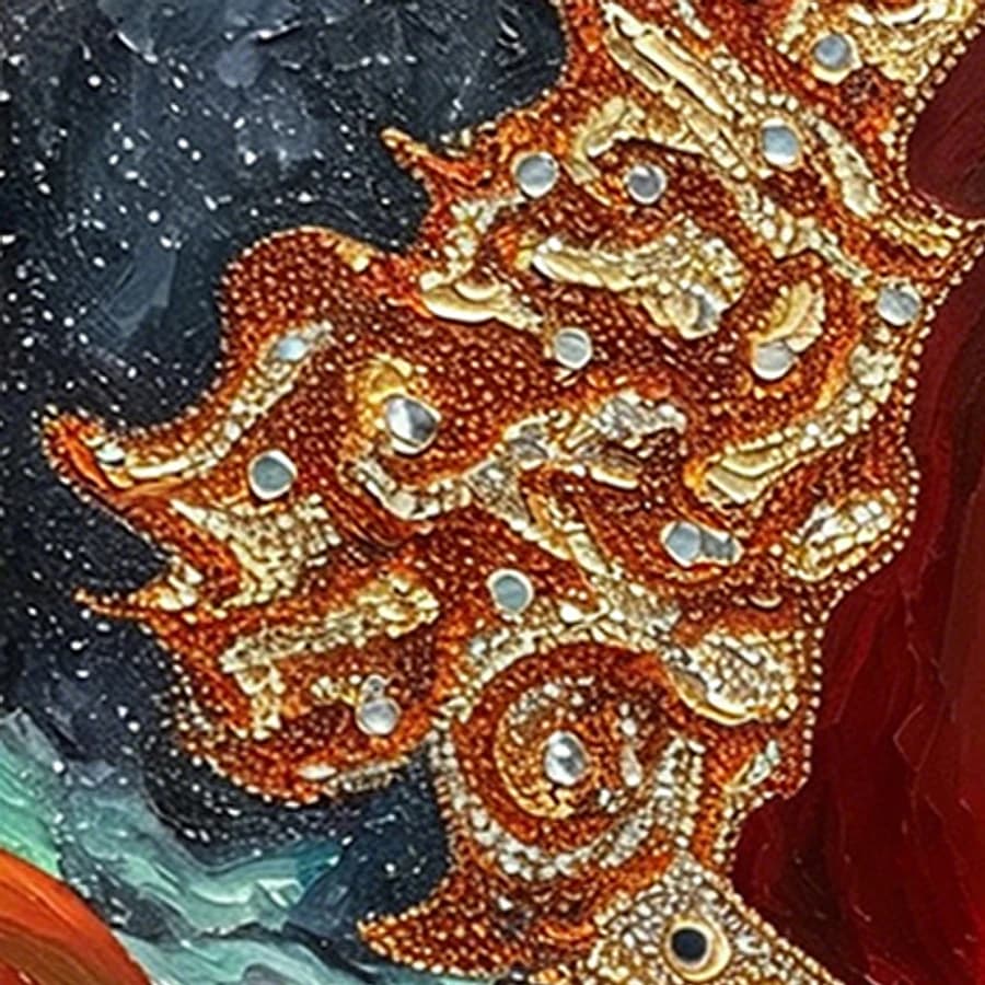 Gilded Crimson Steed. Impasto oil and gold leaf