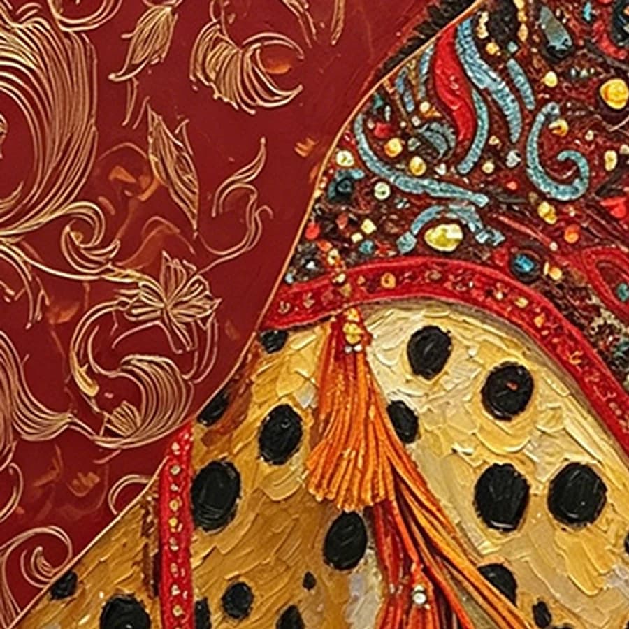Crimson Golden Leopard. Impasto oil and gold leaf