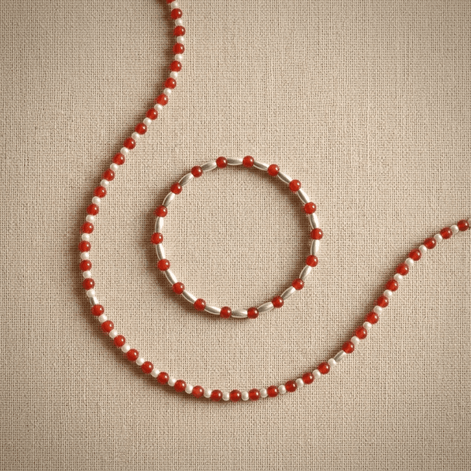 Red Bean Red Agate Silver Set - main-01